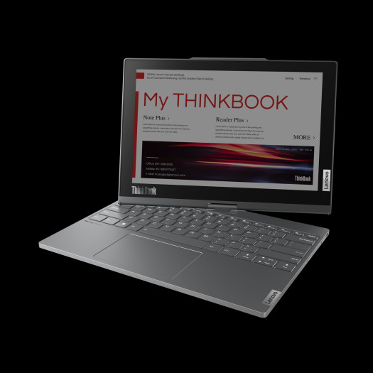 Anders als bei vorigen Thinkbook-Plus-Modellen lässt sich das E-Ink-Display aber auch nach vorne drehen. (Bild: Lenovo)